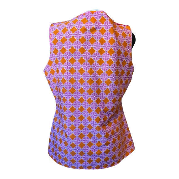 BANANA REPUBLIC GEOMETRIC SHAPE PINK‎ AND ORANGE SLEEVELESS BLOUSE SIZE MEDIUM - Picture 4 of 8